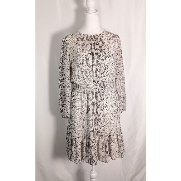 J Crew Womens Snake Print Long Sleeve Ruffle Hem Smocked Waist Dress M - Picture 2 of 10